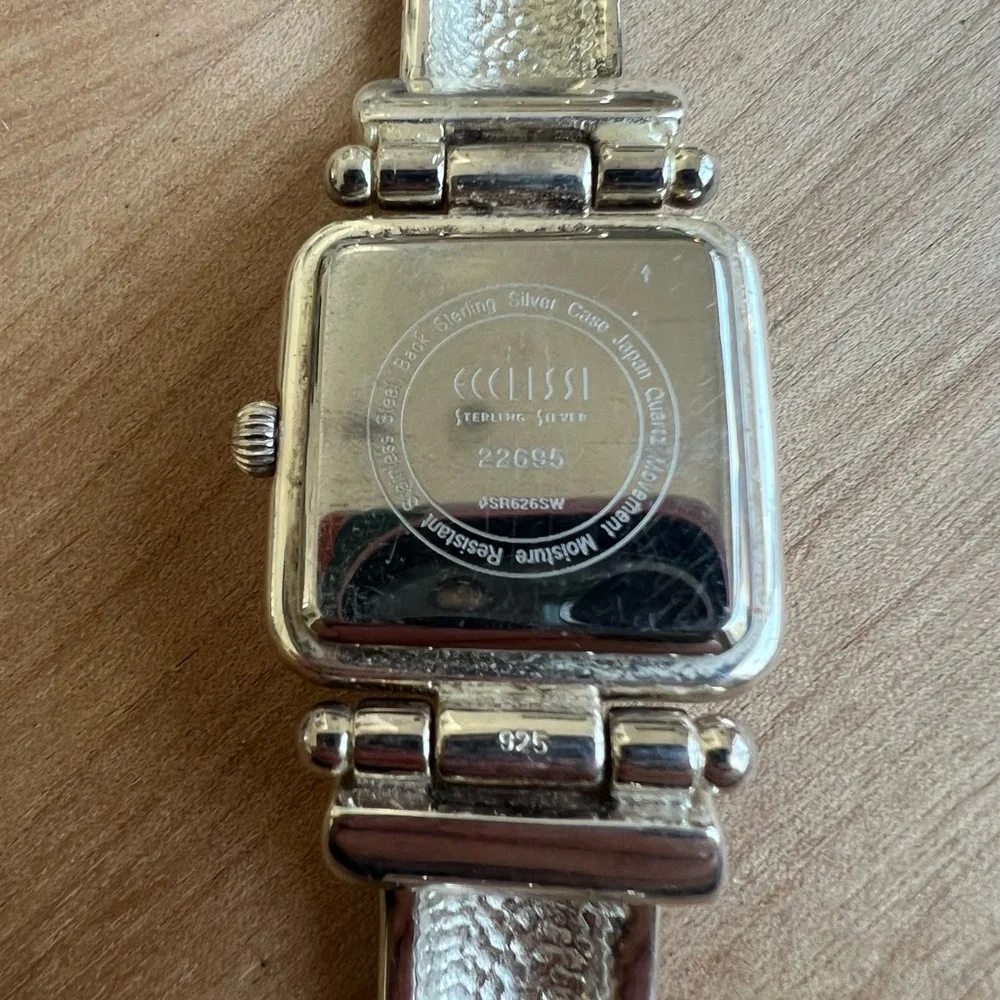 Ecclissi ladies 925 Sterling silver square dial dress watch NEW BATTERY